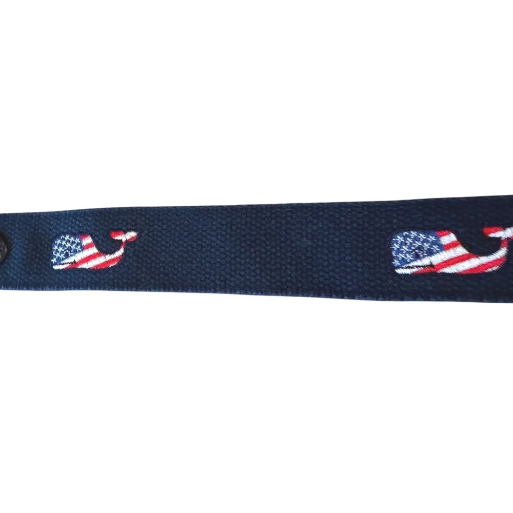 Vineyard Vines‎ Mens USA Flag Whale Canvas Leather Belt Navy Blue 34